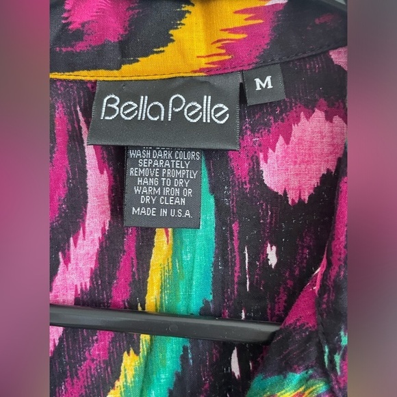 BellaPelle woman front tie blouse size M colorful abstract 100% cotton sexy open - Picture 4 of 9